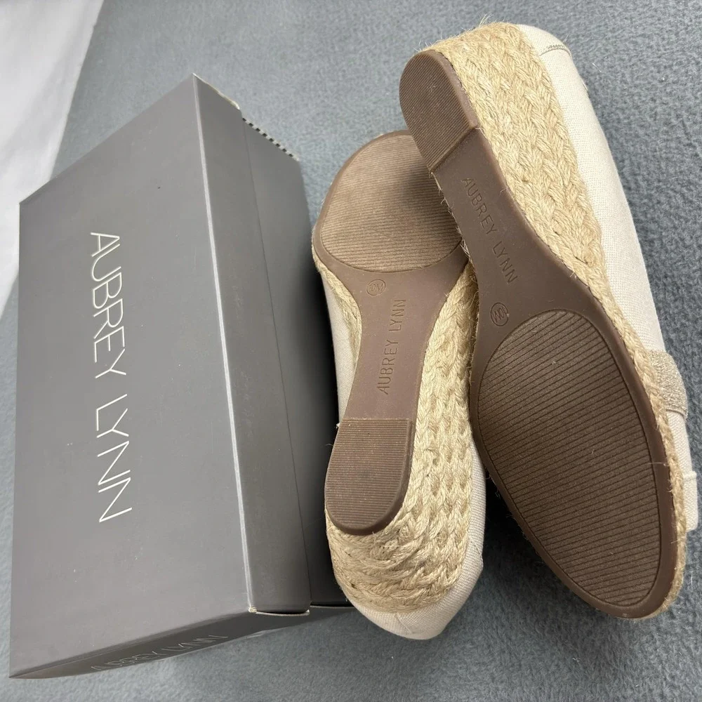 NOS Aubrey Lynn Shoes Womens Size 10 Natural Wedge Espadrille Peep Toe